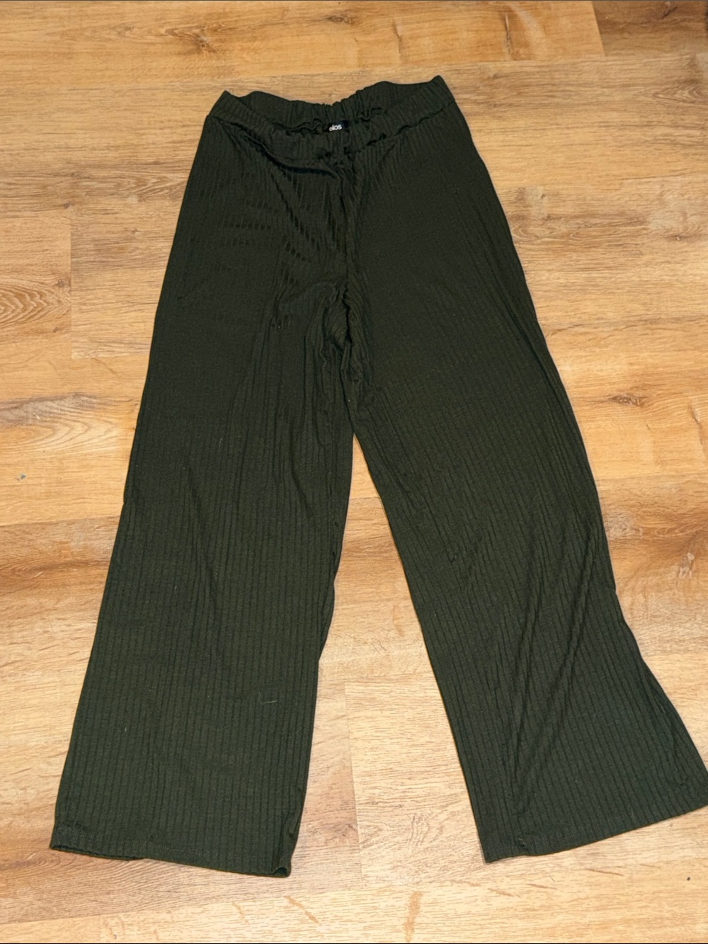 ellos Olive Ribbed Wide-Leg Pants